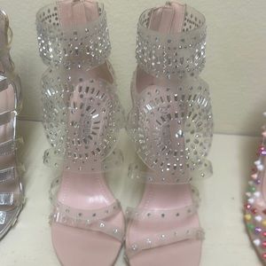 Cape Robbins clear rhinestone heels